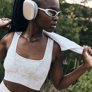 Free People Good Karma Square-Neck Bra M/L Ice Grey